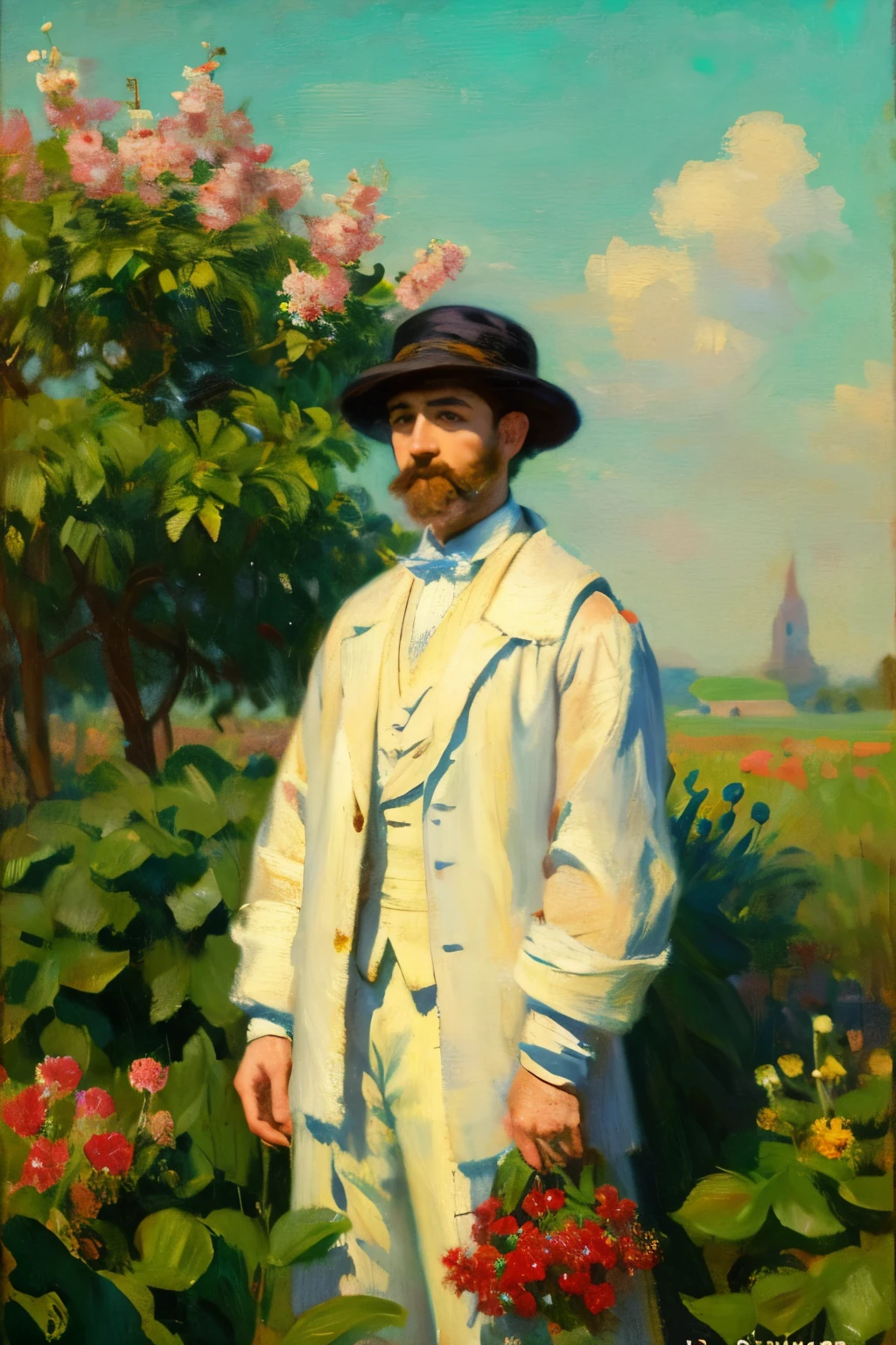 Produce beautiful male paintings in the style of Monet.