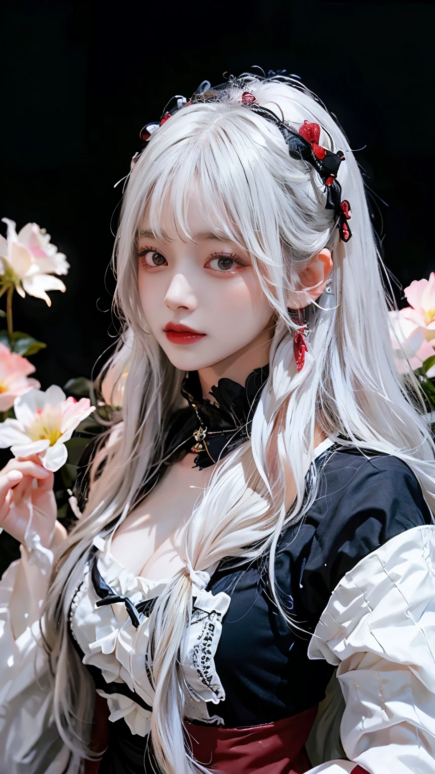 Red Eyes、White Hair、Long Hair、Black hair ornament、goth lolita fashion