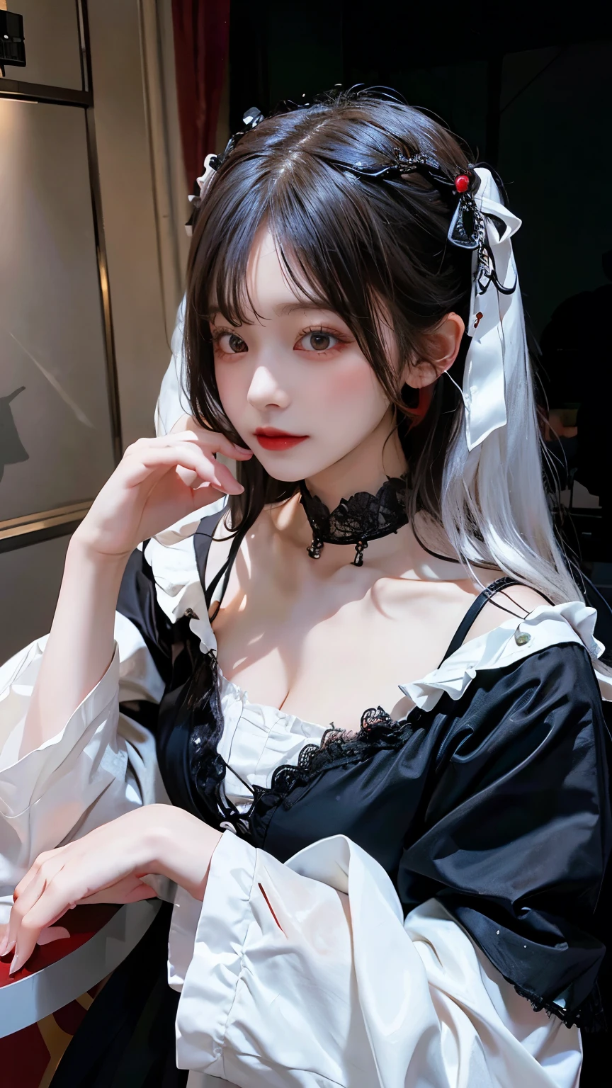 Red Eyes、White Hair、Long Hair、Black hair ornament、goth ta fashion