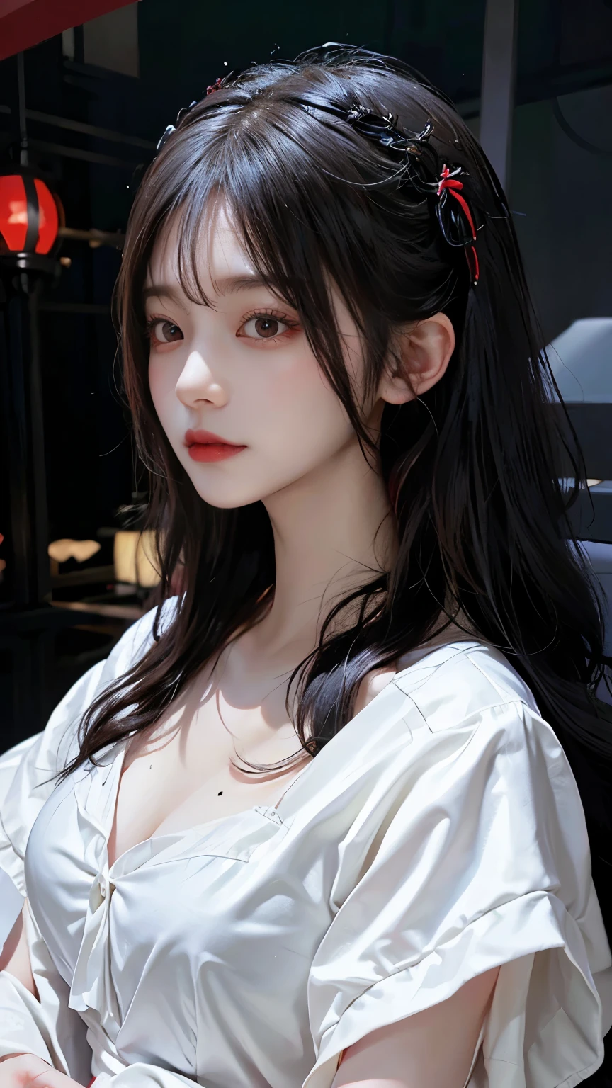 Red Eyes、White Hair、Long Hair、Black hair ornament、goth lolita fashion