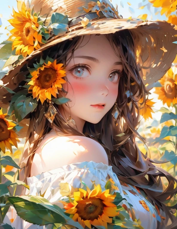 um close up de uma pessoa sentada em um campo de flores, sentado em um campo de flores, menina sentada em um campo de flores, sentado com flores, menina em um campo de flores, menina nas flores, em um campo de flores, menina anime girassol bonita, em um campo com flores, menina em um leito de flores, com flores amarelas ao redor