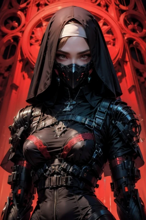 (masterpiece:1.1), (best quality:1.1), (flat colors:1.2), BREAK,
(dark fantasy:1.1), (red theme:1.1), BREAK,
(solo:1.2), (upper body:1.0), (dynamic:1.0), (nun:1.1), (bio mechanical:1.0), (cybernetic parts:1.1), (large breasts:1.0), (tactical vest:1.0), (with buckle and tape:1.0), (mouth mask:1.0), 