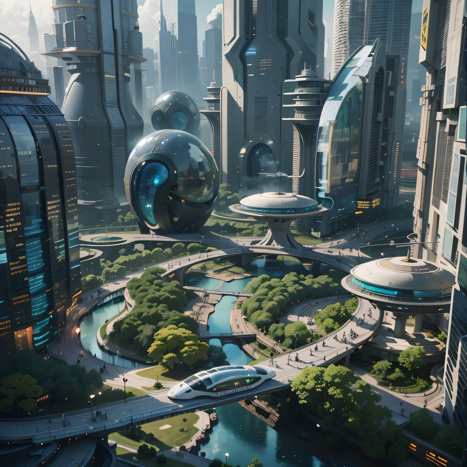 Future city future architecture dream city technology design silver、Money、Copper glass exterior Colorful avenue landscape Sunlight shining on the road Busy traffic similar to Coruscant Vibrant future scene Unreal Engine:Realism:1.4,masterpiece:1.8,Otherworldly,Lots of alien vegetation,Intricate flowers,Stunning artwork。(Best quality,4k,8K,high resolution,masterpiece:1.2)Ultra-thin paint,Sharp focus,Physically based representation,Very detailed description,major,Vibrant colors,Fantastic city,The capital of the empire,Super tall skyscraper。Space tower where the star cruiser is moored,Bright city lights,Rivers running through the city,Waterfall in a city garden,In the midst of a bustling cityscape,Its architectural wonders are reflected in the futuristic style。When the hovercar glides easily in the air,Full of life,Full of life。,Full of life。,Full of life。,Full of lifeFuture technology