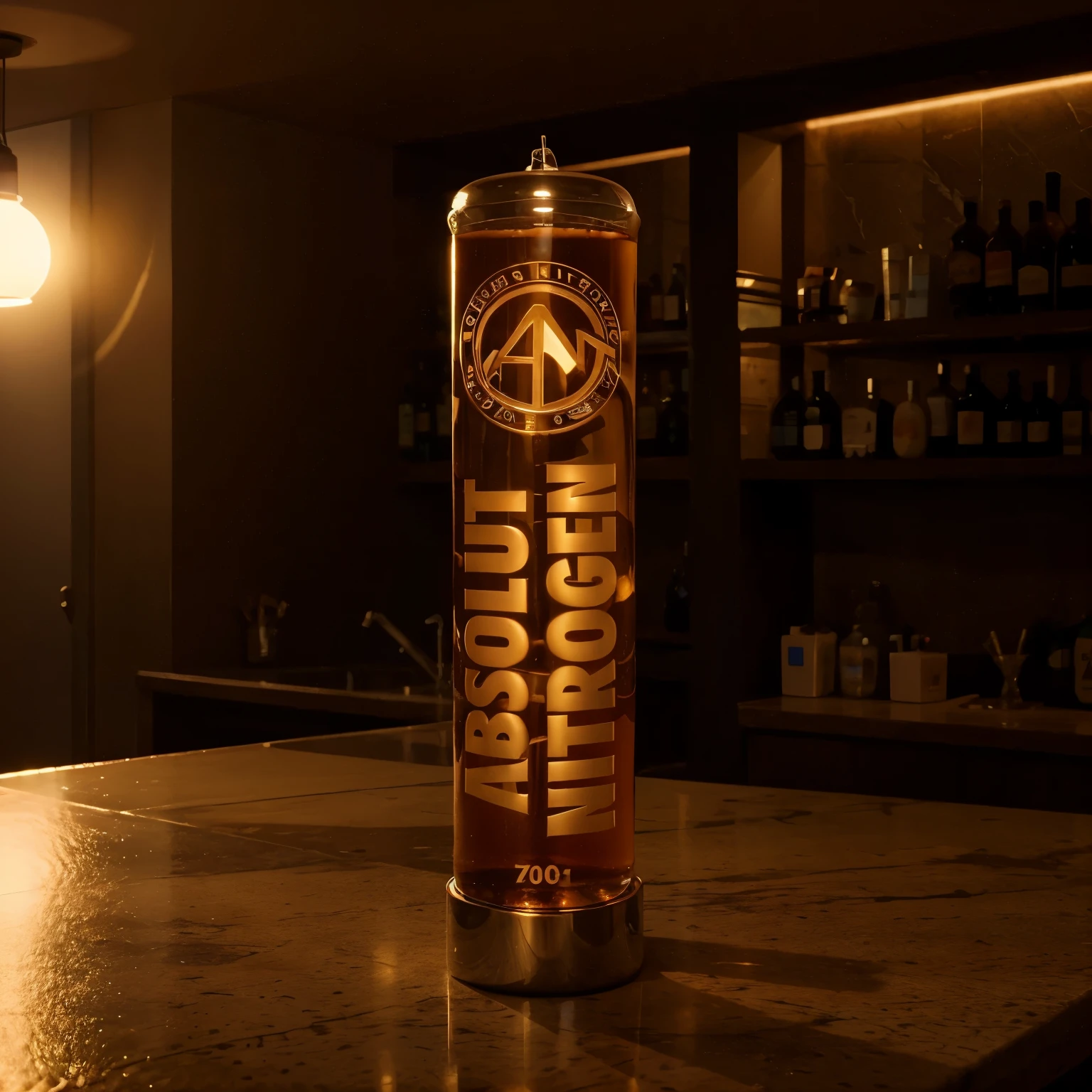 a product picture，The product must be blue，Location Bar, Reality，Woman with real skin in bar with products on hand, daytime, LED Light , Drinks 5 euros, Bartender is making drinks ，Realism，High Detail，photography，Reality