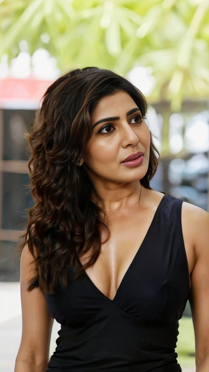 Samantha ruth prabhu ,a closeup full body photo of a woman, long shaggy hair, ((amazing milf body)), pronounced feminine feature, busty,(((string bikini))), [shaggy hair], flirting with camera,t4mm body, (((ultra realistic))), 33 year old face, sexy navel and cleavage, photo realistic,busty, looking at viewer, fleshy body, milky,(( milf fleshy face)), hugged by a man