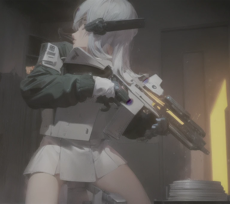 (ela_(rainbow_six_siege)obra-prima, melhor qualidade: 1.3), Close-up, (Using the same reference character, Angle focused on the glutes), Shot too close to the buttocks, A close-up of a female, Very white and delicate skin, Silver hair, Very big hair, gym leggings (White, tight), Bunda de araffe, Posing sexy Using the same reference character, bias towards the viewer), feeling of pleasure, strong slope, Holding the waist