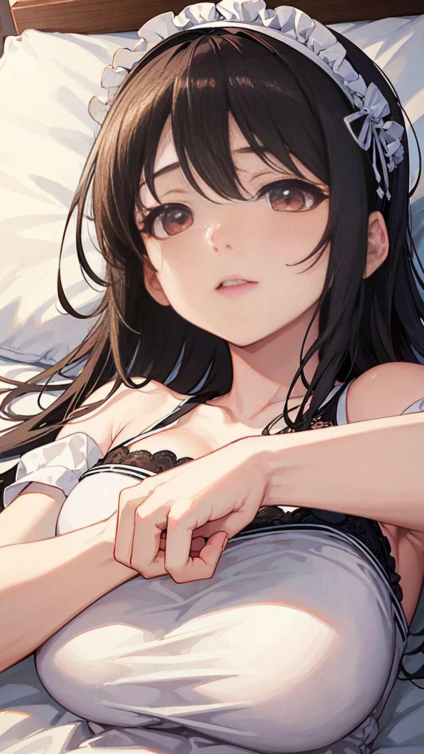 ((best quality)), ((masterpiece)), (detailed), perfect face, tokisaki kurumi, lying on the bed, pleasure expression,