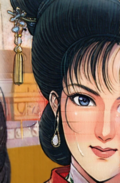 (best quality), (very aesthetic), (ultra-detailed), (best illustration),NSFW,a mature female,Perfect Face,Suikoden,Mrs. Lin,(full_body),big breast,red cheek,(troubled face),Sweating,skinny, chinese traditional clothes,chinese traditional style bed,