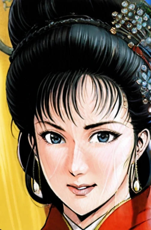 (best quality), (very aesthetic), (ultra-detailed), (best illustration),NSFW,a mature female,Perfect Face,Suikoden,Mrs. Lin,(full_body),big breast,red cheek,(troubled face),Sweating,skinny, chinese traditional clothes,chinese traditional style bed,
