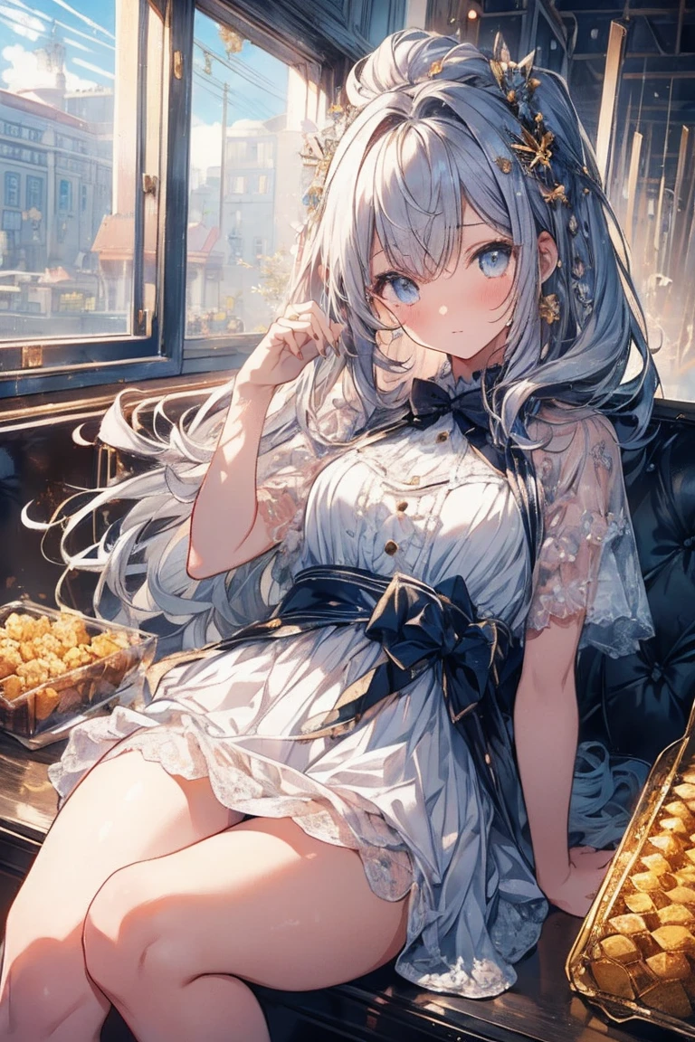 (masterpiece), (highest quality), (Very detailed),(Fluffy hair),(shape), (1 girl), (Kindergarteners)Detailed and beautiful eyes,Delicate beautiful face,floating,(High saturation)(The Shining),Panty shot,Are crying,Looking down on((honeycomb,Hairstyle))