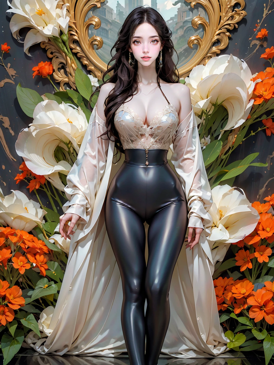 (masterpiece, best quality:1.2)，shiny astride，solo,Anatomically correct，GFAhri，ezh, 1beautiful girl, long hair,smile,barefoot,lace,Carved and hollowed out shiny leggings, blush,breasts,cleavage,large breasts,lips,long hair,smile,toenails,) femdom,hetero,(rich background, film shooting, depth of field, Super visual, The art of HR Giger and Beksinski comes together in this detail, Grim, skeletons:1.5，Flowing saliva:1.5，Bare brains on the wall，beauitful , mucus:1.5，A large number of homogeneous species:1.5，Psychedelic background，Dark horror scene. Sharp images, Use edge lights to render at 8K resolution, Lovecraft's tentacles, Surreal and dreamlike elements，decaying flesh，supernatural horror,pearl thong