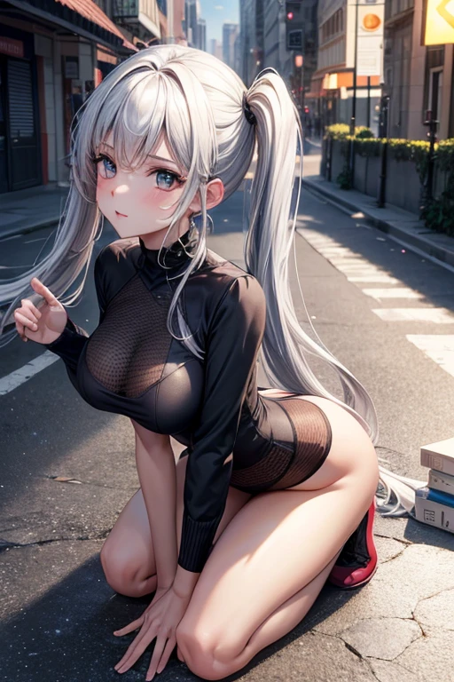 obra de arte, melhor qualidade, HuTaoV4, 1 garota, Sozinho, corar, twintails, Cabelo longo, cabelo entre os olhos, ((roupas de rua)), cidade, ao ar livre, noite, Movie poster, 8K extremamente detalhado, suave, high resolution, ultra qualidade, cinematic lighting, Ambient Occlusion, High definition, 2k, 4K, 8k, 16K, anime extremamente detalhado, rostos detalhados, perfect composition, plano amplo, Atmospheric lighting, muito sexy, saia elevadora,mostrando a bunda para o espectador , sem censura, NSFW, sem censura