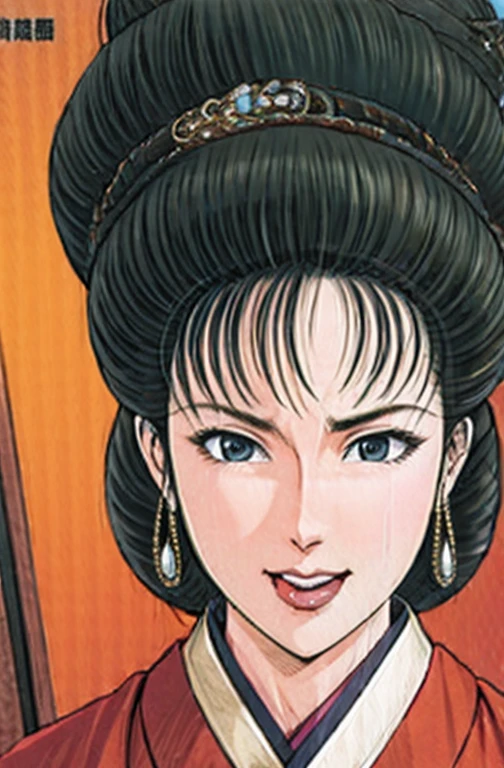 (best quality), (very aesthetic), (ultra-detailed), (best illustration),NSFW,a mature female,Perfect Face,Suikoden,Mrs. Lin,(full_body),big breast,red cheek,(troubled face),Sweating,skinny, chinese traditional clothes,chinese traditional style bed,Mouth wide open and tongue sticking out