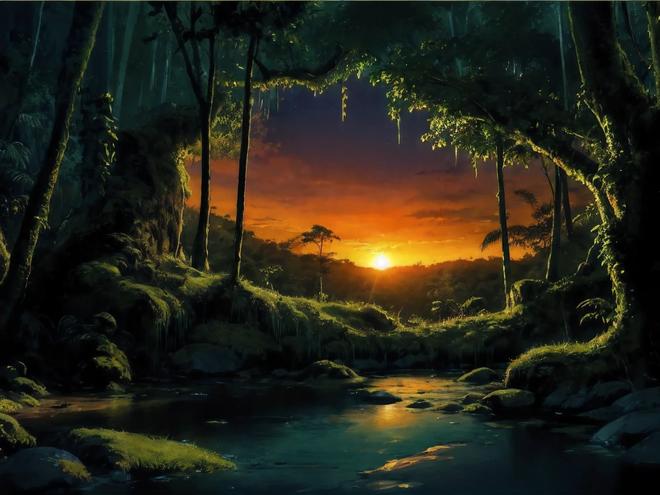 Sunset in the rainforest,