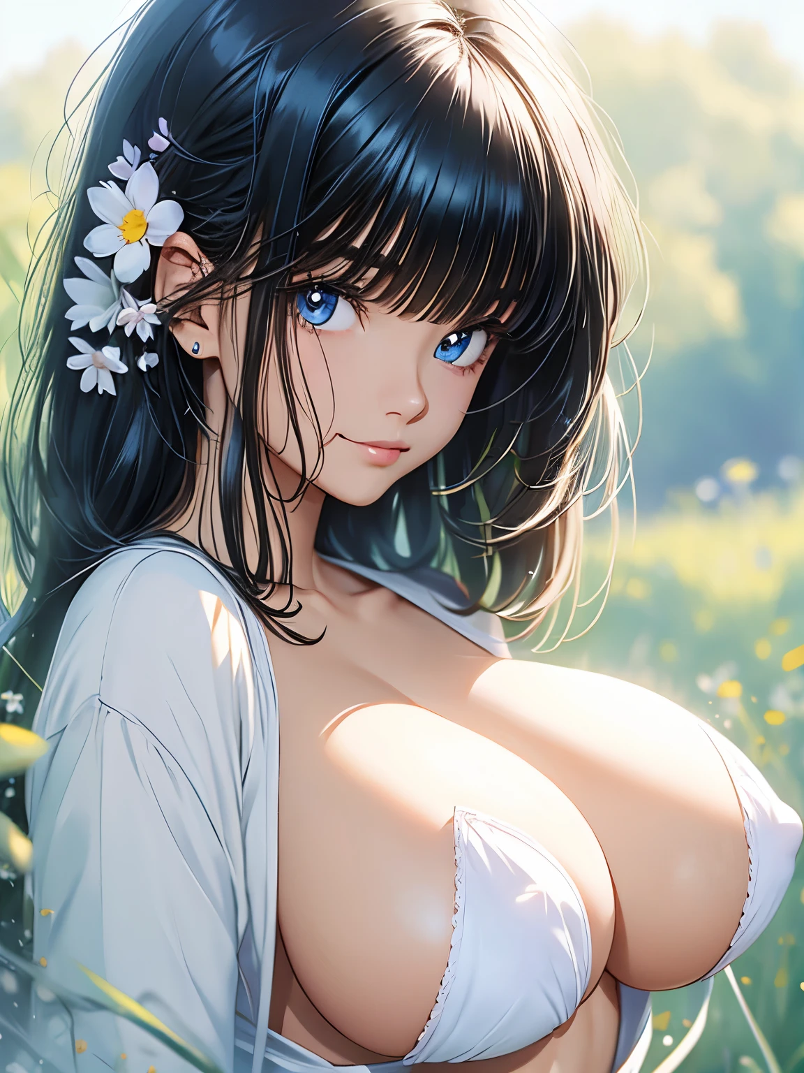 (((masterpiece))), (((High resolution)))、(((8K quality)))、(((Perfect Face)))、Looking at the camera, ((Top quality eyes)), (Detailed face), (Detailed Texture), ((Big Tits:1.5)),  White swimsuit
