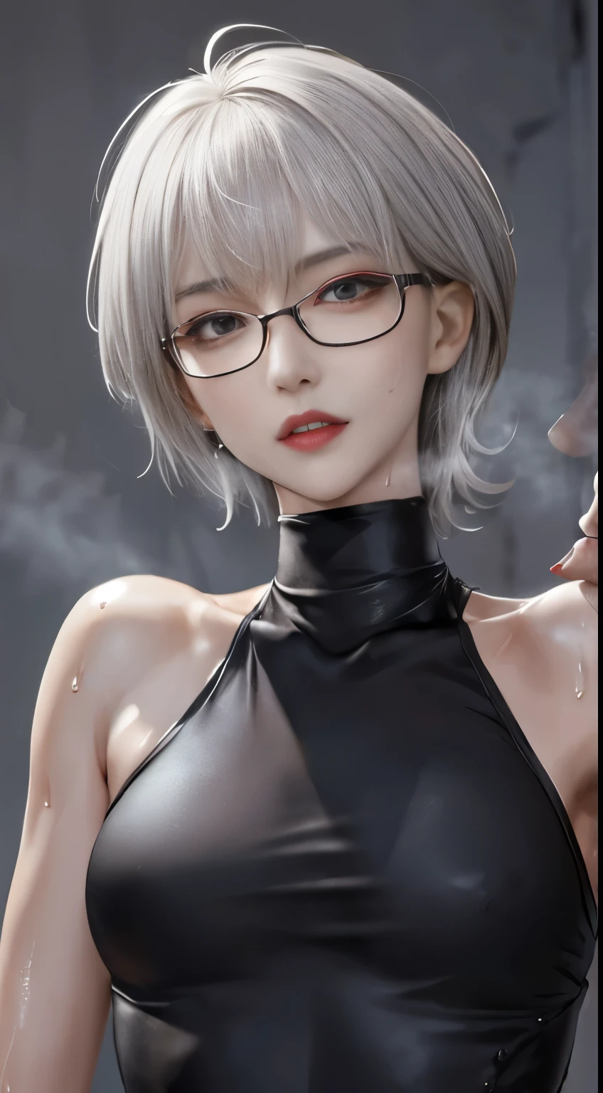 Ridiculous Resolutions, Very detailed, highest quality, figure, 8k, 超A high resolution, Grayish-grey hair、Pixie short、amount、Glasses、short、small、Pin Heel Midnight、 thin, cumin ,Straight Hair、short hair, Glasses , (((Sweat)))、Turtleneck dress、skin、Stiletto Sandals、Beautiful feet、
Have a handheld game console,now、Backstreets、Full body paint、Detailed face、Delicate facial features、Detailed skin、Shiny skin