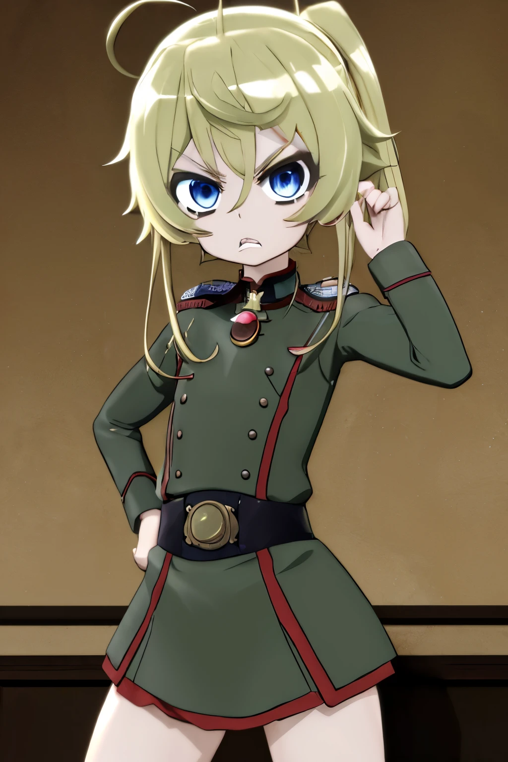 ((masterpiece,best quality)), Tanya degurechaff (youjo senki )  1girl, ,  mantis 3d style , flat chest, angry face.  