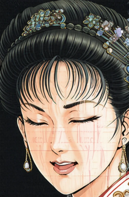 (best quality), (very aesthetic), (ultra-detailed), (best illustration),NSFW,a mature female,Perfect Face,Suikoden,Mrs. Lin,(full_body),big breast,red cheek,(troubled face),Sweating,skinny, chinese traditional clothes,chinese traditional style bed,Mouth wide open and tongue sticking out、Eyes closed