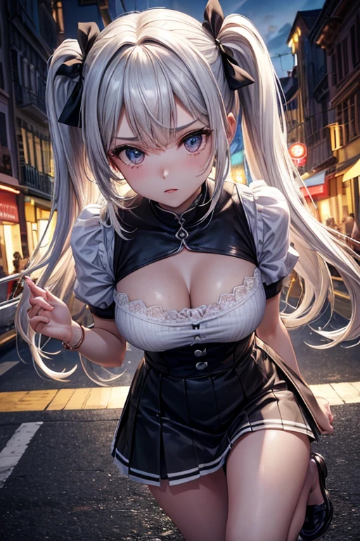 obra de arte, melhor qualidade, HuTaoV4, 1 garota, Sozinho, corar, twintails, Cabelo longo, cabelo entre os olhos, ((roupas de rua)), cidade, ao ar livre, noite, Movie poster, 8K extremamente detalhado, suave, high resolution, ultra qualidade, cinematic lighting, Ambient Occlusion, High definition, 2k, 4K, 8k, 16K, anime extremamente detalhado, rostos detalhados, perfect composition, plano amplo, Atmospheric lighting, muito sexy, saia elevadora, random lumbar angle, sem censura, NSFW, sem censura