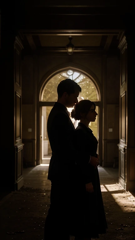 .Emily and Adam, the protagonists, should be depicted subtly, perhaps in shadows or silhouettes, adding a touch of mystery to the cover.Additional details, such as enigmatic symbols or elements related to the town's history, to enhance viewer interest. eliminating any physical defects in the image