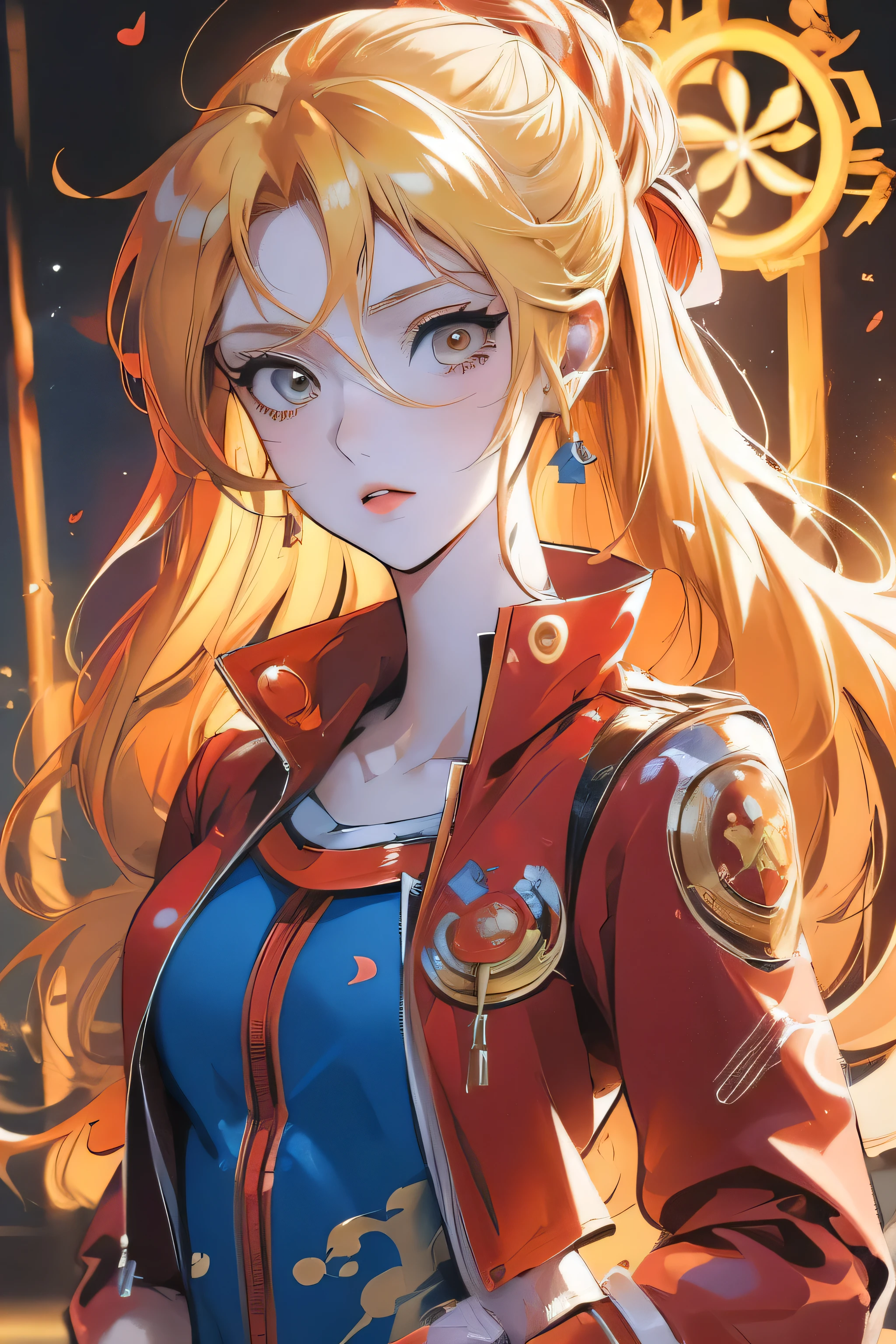 anime - style drawing of a blonde woman with a red jacket, annabeth chase, marin kitagawa fanart, made with anime painter studio, in an anime style, painted in anime painter studio, anime style character, anime style portrait, in anime style, anime character, high quality fanart, anime character portrait, blonde anime girl with long hair, colored sketch, anime portrait
