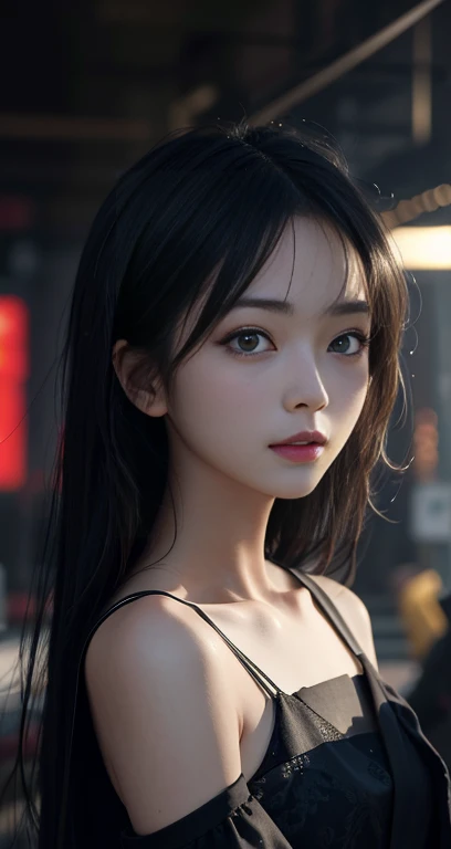 masterpiece, One beautiful girl, detailed, highest quality, 超A high resolution, (reality: 1.4), Original photo, One Girl, Cinema lighting, Laughter, Japanese, Asian Beauties, clean, Super beautiful, Small young face, Beautiful skins, Slender, Cyberpunk Background, (超reality的な), (High resolution), (8k), (非常にdetailedな), (Best illustrations), (Beautiful and detailed eyes), (超detailedな), (wallpaper), (detailedな顔), Viewer's perspective, 細かいdetailed, detailedな顔、Pure Erotic Face Ace_v1、Laughter、46 point diagonal bangs、Look straight ahead、Proper(fashionable、colorful、Date Dress)、Body facing forward、Photo Real、Seeing this makes me smile with happiness、