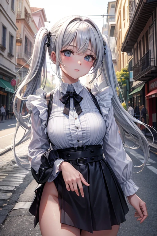 obra de arte, melhor qualidade, HuTaoV4, 1 garota, Sozinho, corar, twintails, Cabelo longo, cabelo entre os olhos, ((roupas de rua)), cidade, ao ar livre, noite, Movie poster, 8K extremamente detalhado, suave, high resolution, ultra qualidade, cinematic lighting, Ambient Occlusion, High definition, 2k, 4K, 8k, 16K, anime extremamente detalhado, rostos detalhados, perfect composition, plano amplo, Atmospheric lighting, muito sexy, saia elevadora, random lumbar angle, sem censura, NSFW, sem censura