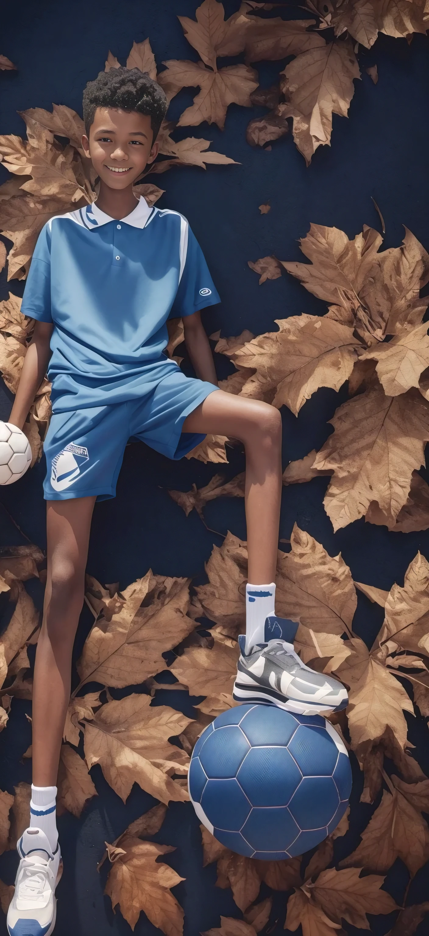 14 year old boy,(Wearing tennis clothes,Wearing blue socks),Dark skin,Big round eyes,Very short hair,Tall and skinny,Toothy Smile,Milky Way in the sky,There are stars in the sky,There is a starry universe above my head,Galaxy,up in the air