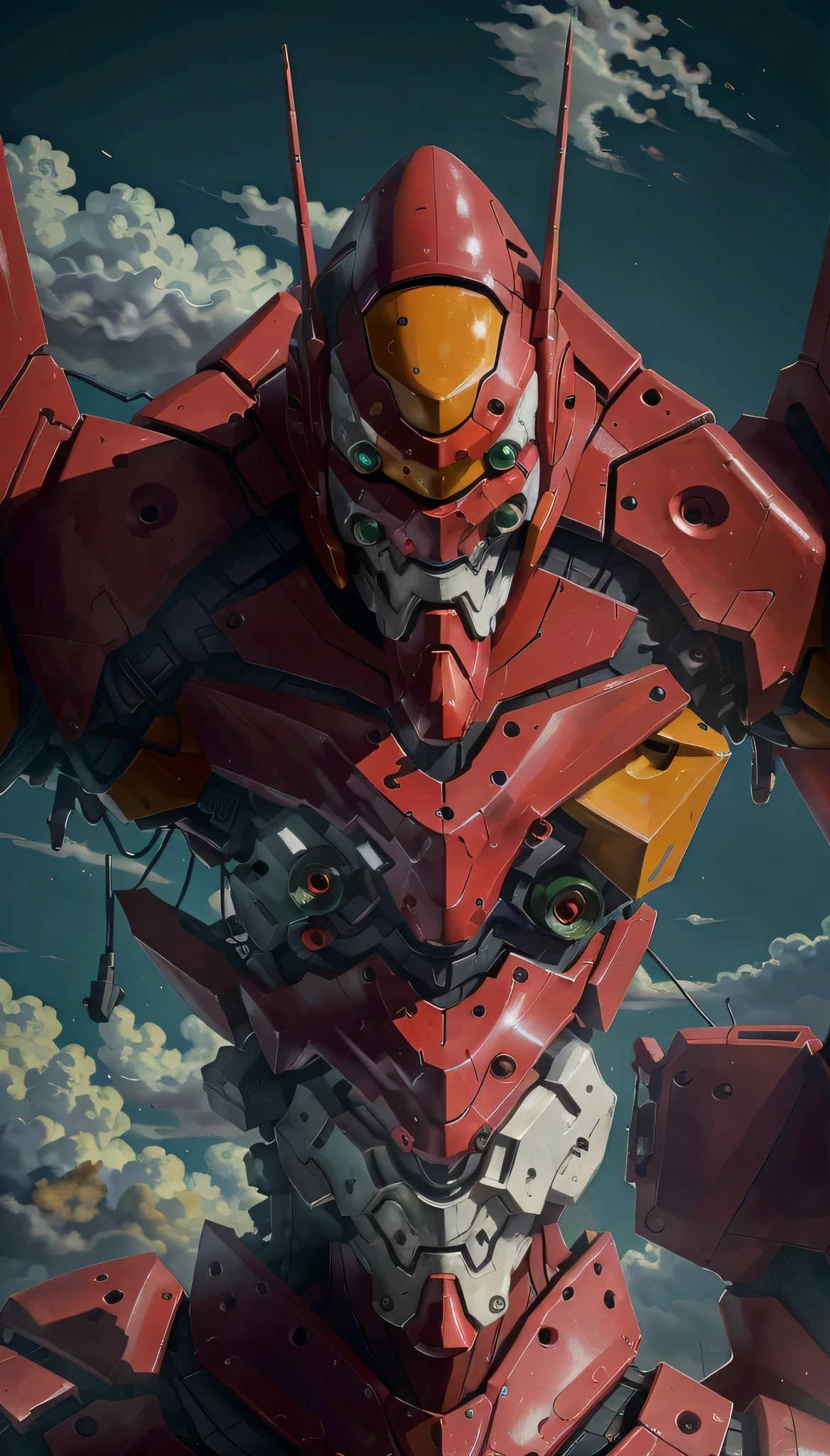 Eva 02, Eva God, Evangelion Mecha, SF, View your viewers, (Official Art, highest quality, masterpiece:1.2), figure, High resolution, Beautiful Abstract Background, Futurism, cyber punk, intense angle, close, .