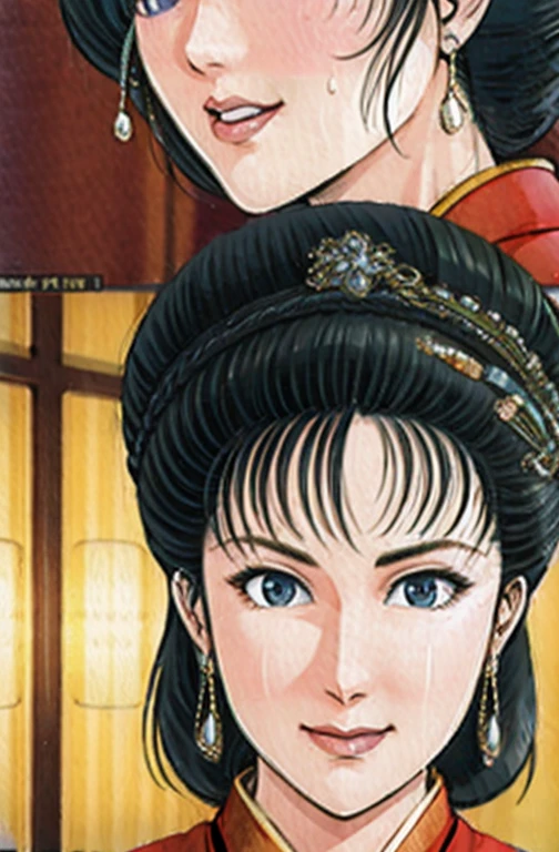 (best quality), (very aesthetic), (ultra-detailed), (best illustration),NSFW,a mature female,Perfect Face,Suikoden,Mrs. Lin,(full_body),big breast,red cheek,Sweating,skinny, chinese traditional clothes,chinese traditional style bed,Has a surprised look on his face