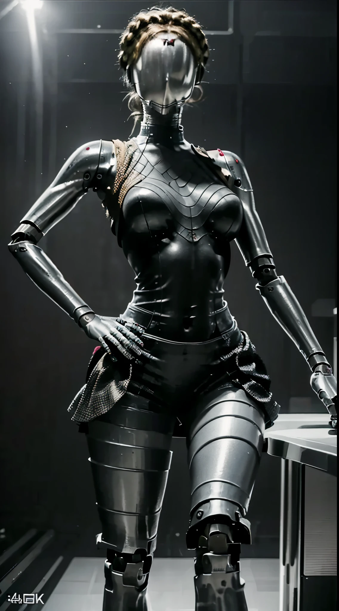 (Best quality,4K,8K,A high resolution,Masterpiece:1.2),Ultra-detailed,(Realistic,Photorealistic,photo-realistic:1.37),(robot:1.2), Masterpiece, Best quality, Detailed, 1girll, (Top:1.4), (Mini skirt:1.3), [Meticulous, Surgical precision]