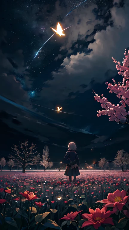Expansive landscape photography , (eine Ansicht von unten, die oben den Himmel und unten das offene Feld zeigt), a girl stands on a flower meadow and looks up, (Vollmond:1.2), ( Sternschnuppen:0.9), (Nebel:1.3), entfernter Berg, tree BREAK Produktionskunst, (Warme Lichtquelle:1.2), (Firefly:1.2), Lampe, viel Lila und Orange, komplizierte Details, volumetrische Beleuchtung, Realismus BREAK
(Meisterwerk:1.2), (best quality), 4k, Ultra-detailliert, (Dynamische Komposition:1.4), sehr detailliert, Farbenfrohe Details,( schillernde Farben:1.2), (leuchtende Beleuchtung, Stimmungsvolle Beleuchtung), dreamy, magisch, (Allein:1.2)