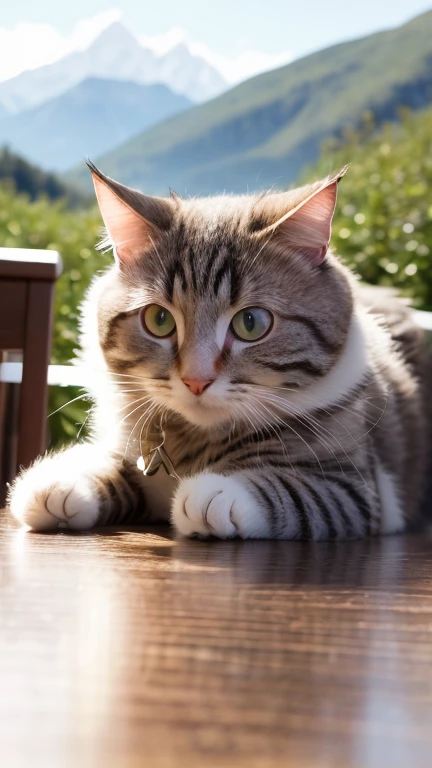 Katze, (Himalaya-), (klein)))), in einer Teetasse, Gesicht, Vorderpfoten raus, 8K, professionelles Foto, empfindlich, klar, auf dem Tisch, im Haus, Sonnenschein, Lichtleck, Meisterwerk, ((Pretty))), Modische Teetasse, (Wirklichkeit), Plush toy, Runde Pupillen