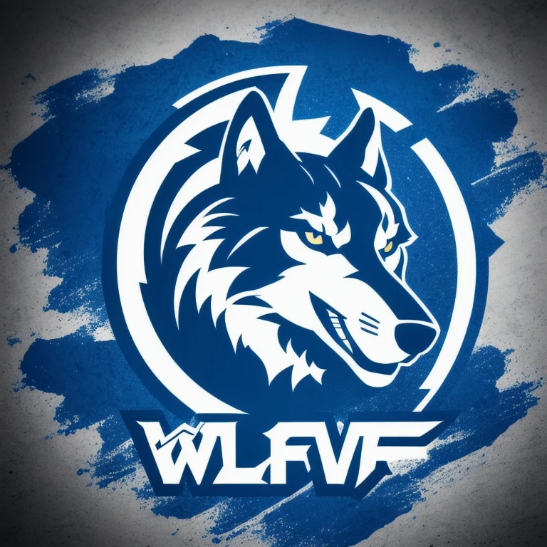 Logo mit TEAM WOLVES-Schriftzug, wolf line art logo, Schwarzer und dunkelblauer Hintergrund, Hellblau, minimal und solide — WOLVES