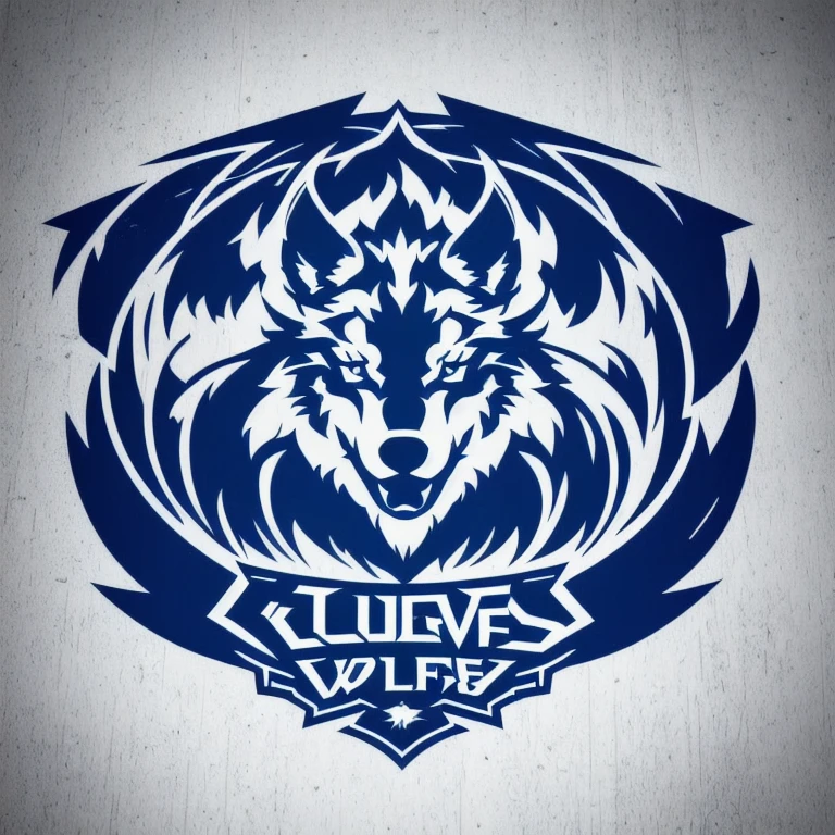 Logo mit TEAM WOLVES-Schriftzug, wolf line art logo, Schwarzer und dunkelblauer Hintergrund, Hellblau, minimal und solide — WOLVES