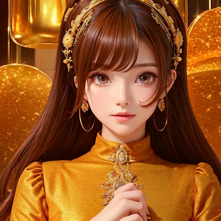 goddess、Little、amber, Luxury Fabric, Dithering,Viewer Lucky Brown,袍dress、dress、anime