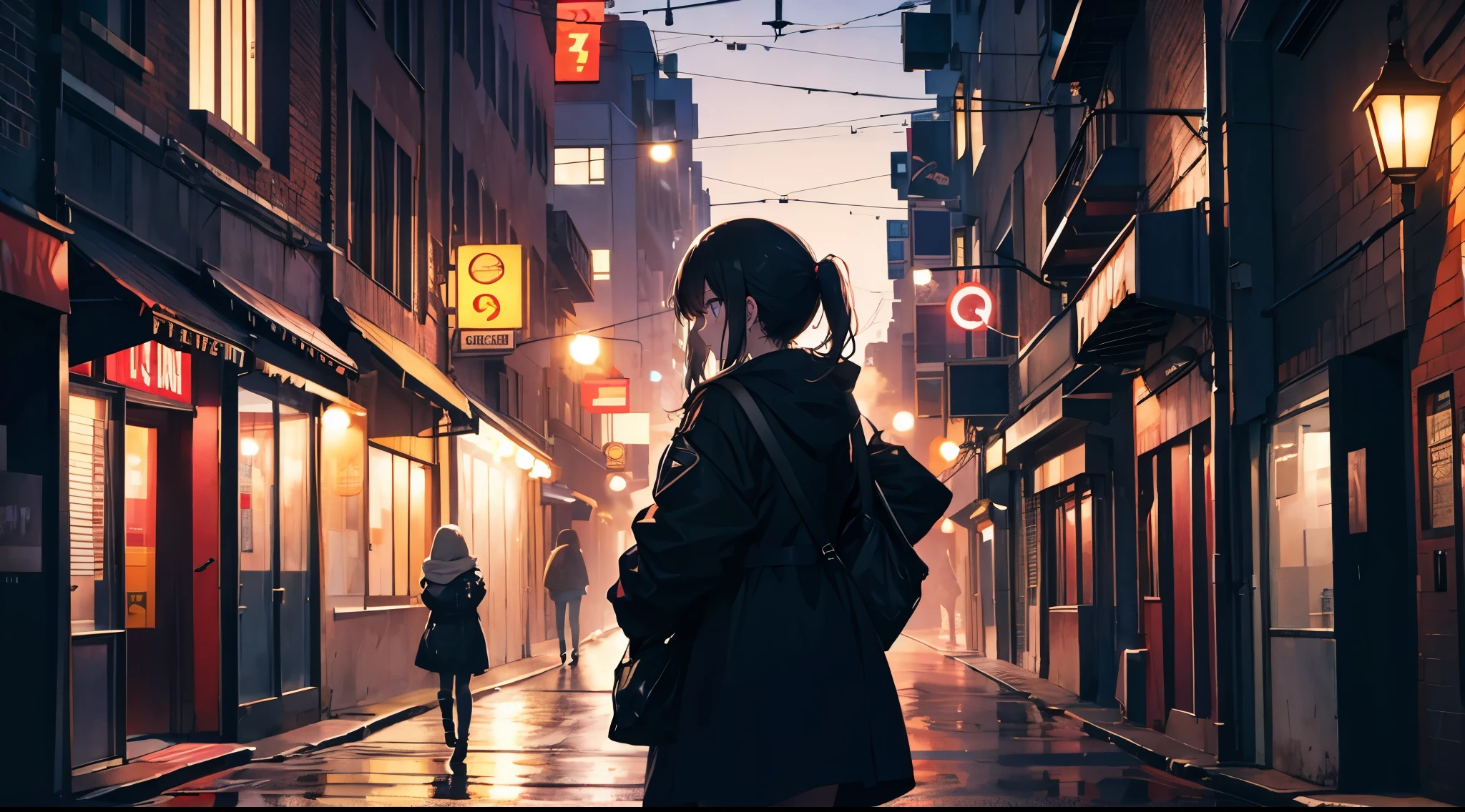 Girl walking down the street at night