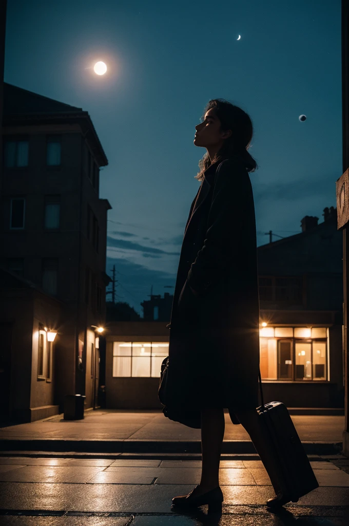 Staring at your windows with a suitcase on my hands, streetlights buzz as the cars roll by and the moon don't give a damn.