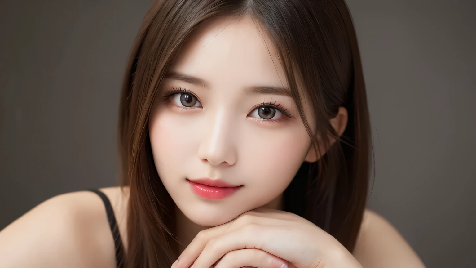 On the table, best quality, shape, Ultra Detailed, Finely, high resolution, 8k wallpaper, 完璧なダイナミックな構shape, Beautiful and delicate eyes, Medium Length Hair, Small Breasts, Natural lipstick, Casual sexy pose,Smile,20 year old girl、midnight、Beautiful and detailed face、Perfect beautiful face,big eyes、original photo、Expressing female posture using the whole body、Beautiful and delicate eyes、Small face、Beautiful duplex、Facelift and style,skirt、Beautiful golden ratio face,Long hair