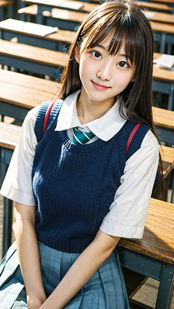 (highest quality),(high resolution),(masterpiece),(High resolution),Real,(classroom),whole body,Looking at the camera,((solo)),Japanese,Cute 16 year old girl,((high school girl)),((Schoolgirls&#39; summer uniform)):1.5,((Summer  for girls,白いYシャツのボタンを沢山外してCleavageを見せルカ)):1.5,(((A navy blue short miniskirt from a girls&#39; high school uniform)):1.3,((Big Tits 1.5)),((Cleavage)),((Nipple bumps)):1.0,classroomの机の上に座る),Perfect body style,((Detailed blue eyes)),((Pure Bangs)),((Short black bob hair)):1.5,Detailed face,White socks,blush,Embarrassed,loafers,nsfw