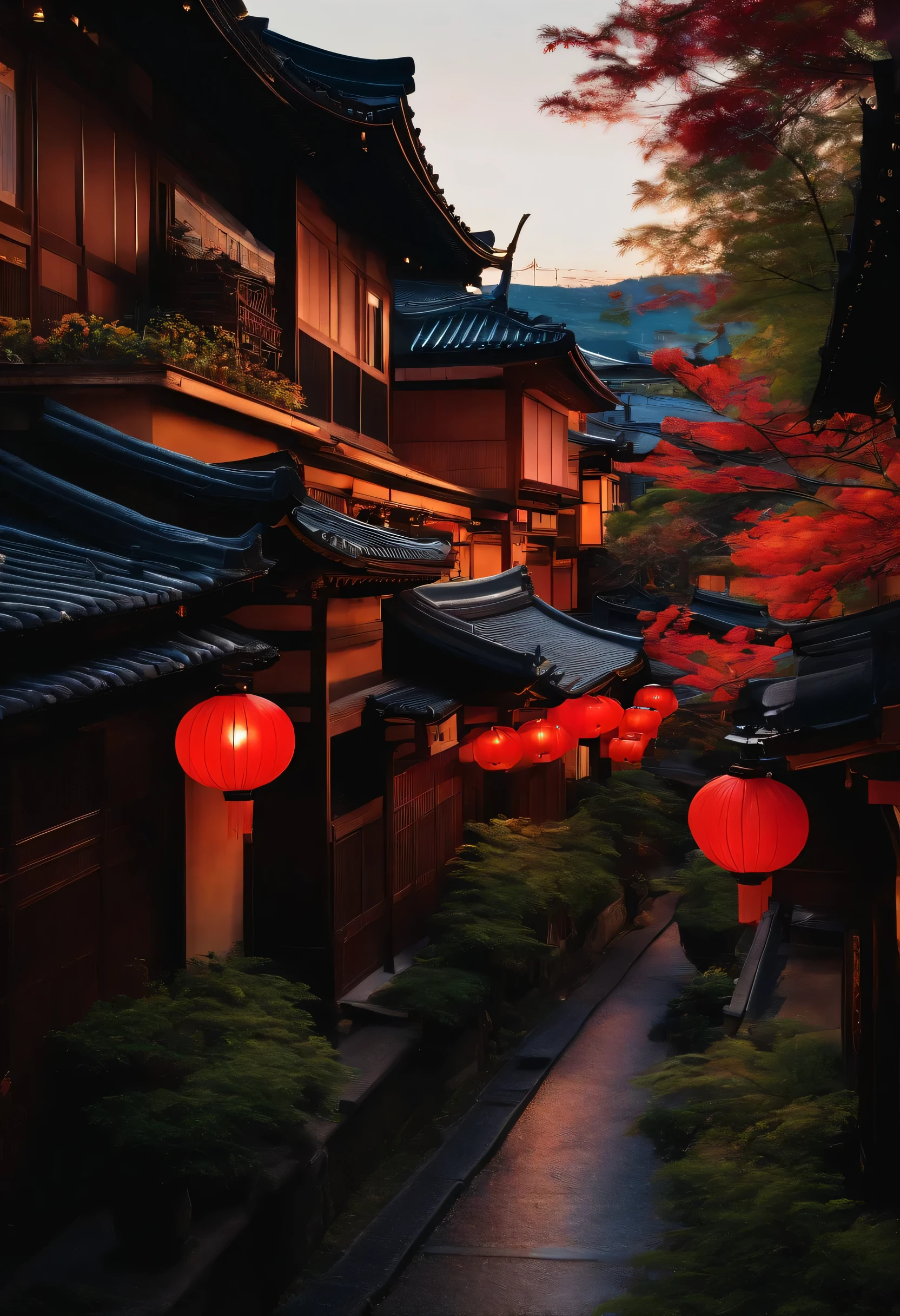 Kyoto-like cityscape,Cinematic,
