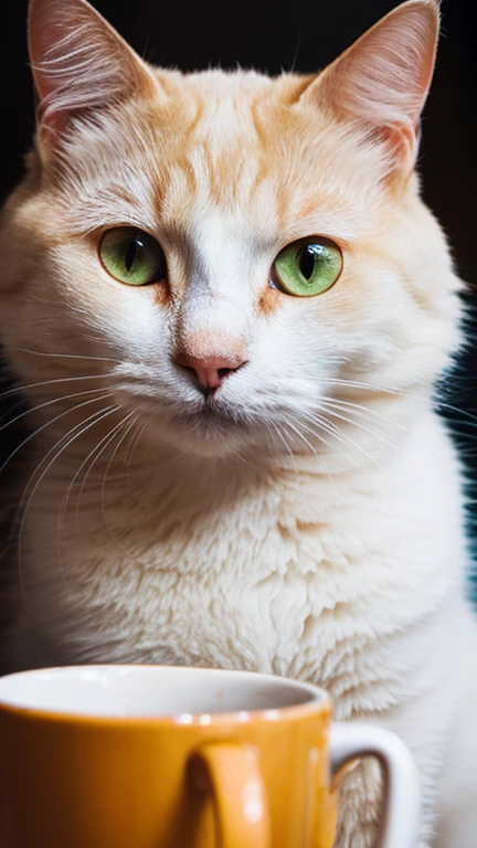 Realistic portraits, 8K Photo,Raw photo,highest quality,White Cat,Cafe