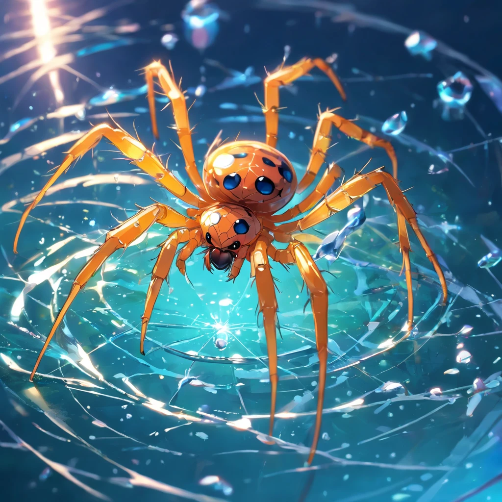 spider held in a drop of water