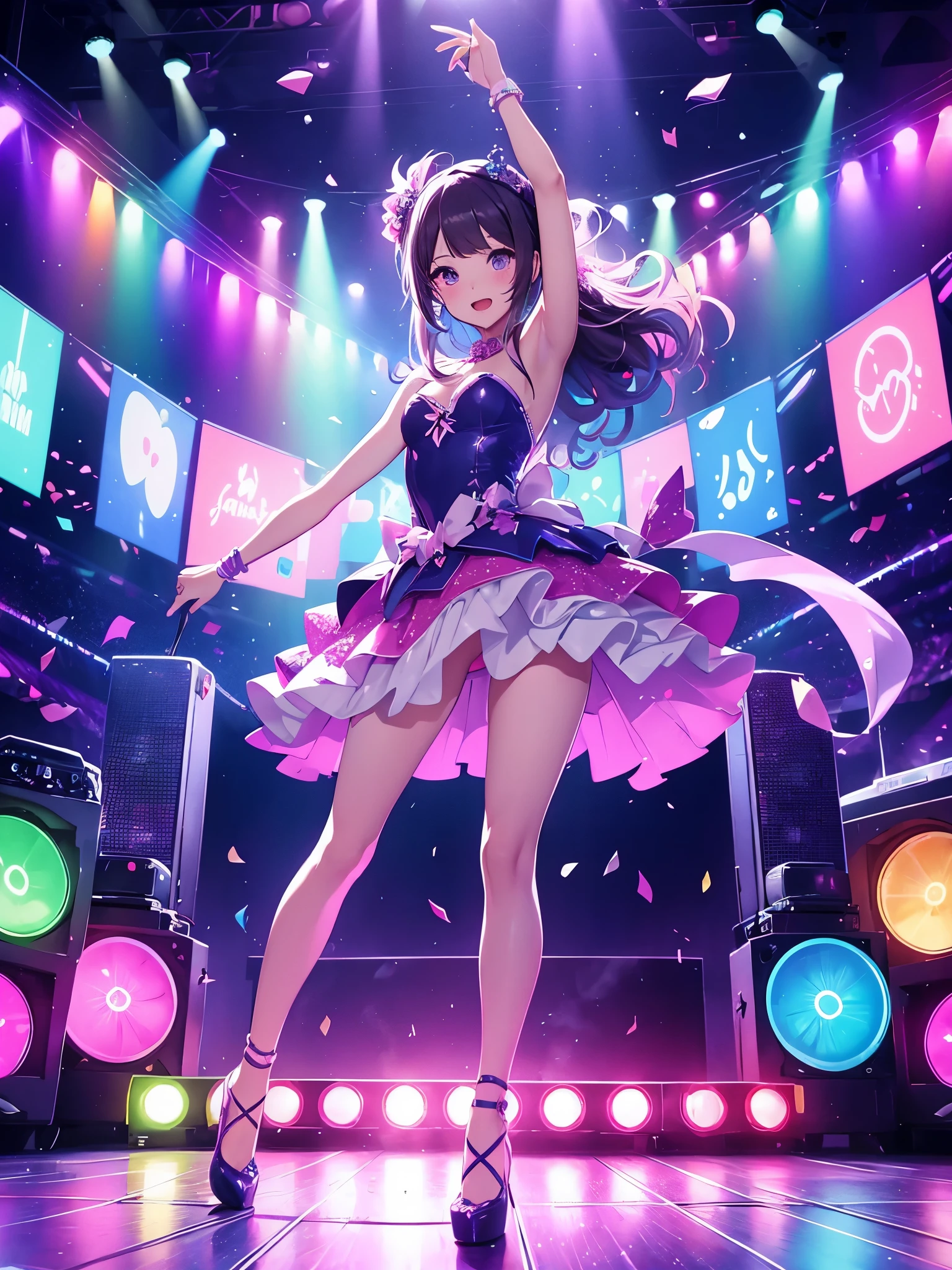 A woman in a dress is dancing on a stage with lights - SeaArt AI
