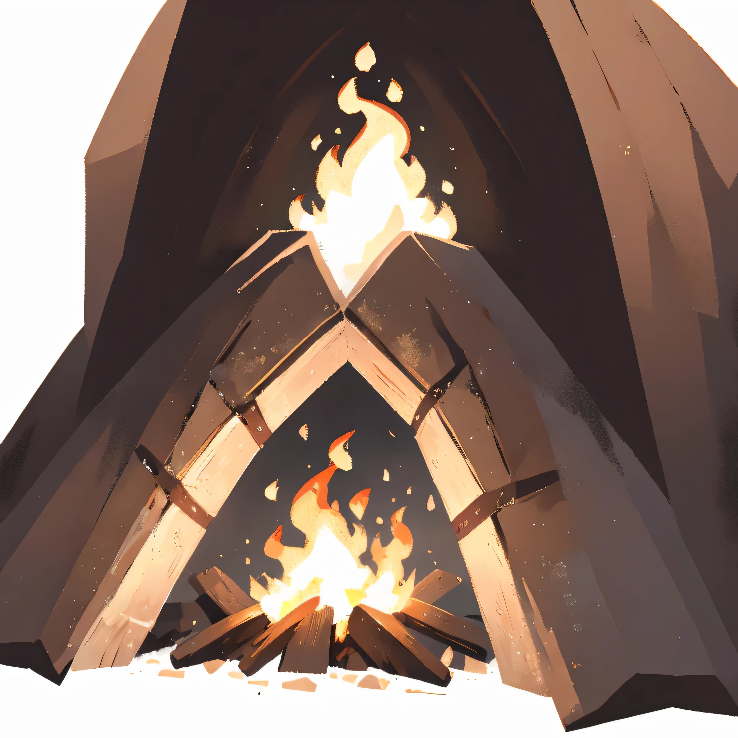 close up intense bonfire,white background,