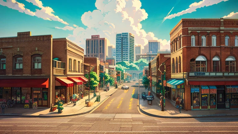 Anime Style,highest quality, masterpiece,Retro townscape,  Fantasy, Brick,Fantastic background, classical