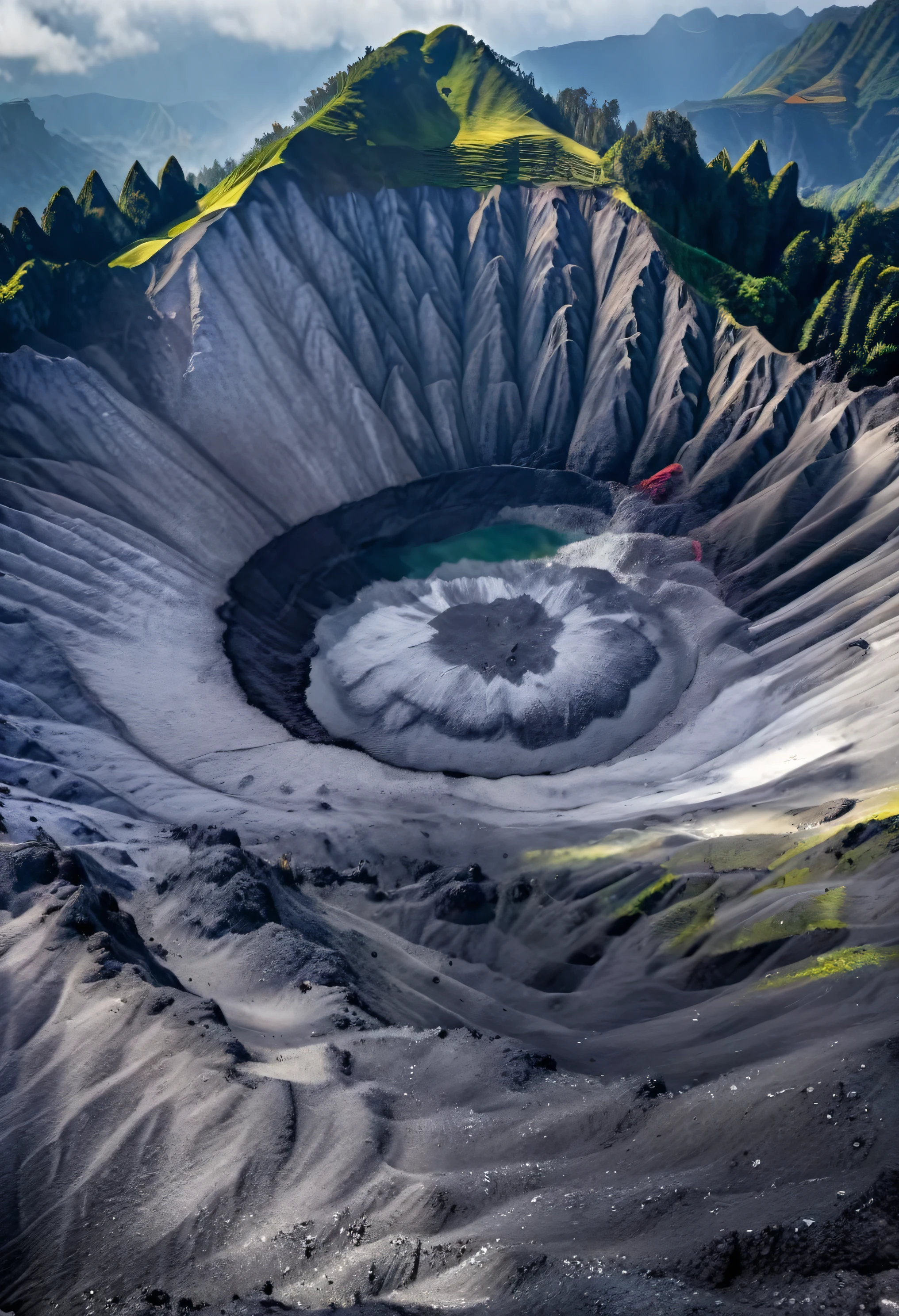 ai generates photos of realistic views of the Dieng crater using a drone which produces ultra HD images