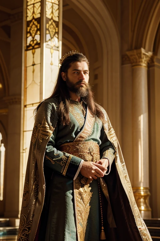 The prompt generated based on the theme "of King Ai" (King Aydin) could be as follows:
"King Aydin, splendidly crowned, in a majestic garden,elegant attire,golden crown,flowing robes,graceful posture,commanding presence,royal scepter,royal insignia,richly decorated throne,shimmering sunlight,garden with vibrant flowers and lush greenery,palatial architecture,sparkling fountain,crystal chandeliers,plush velvet draperies,polished marble floor,stained glass windows,breathtaking landscape,historical setting,ethereal atmosphere,encrusted jewelry,golden jewelry,detailed patterns on the garments,meticulously groomed beard and moustache,piercing eyes,prideful expression,fierce yet gentle,resolute demeanor,magnificent and inspiring,majestic aura,rich color palette,soft and warm lighting,illuminated surroundings,regal and powerful,artistic masterpiece:1.2,ultra-detailed,photorealistic:1.37,vivid colors,bokeh"
Please note that this is just one example of a prompt, and you can modify and add additional details based on your imagination and the specific requirements of the theme.