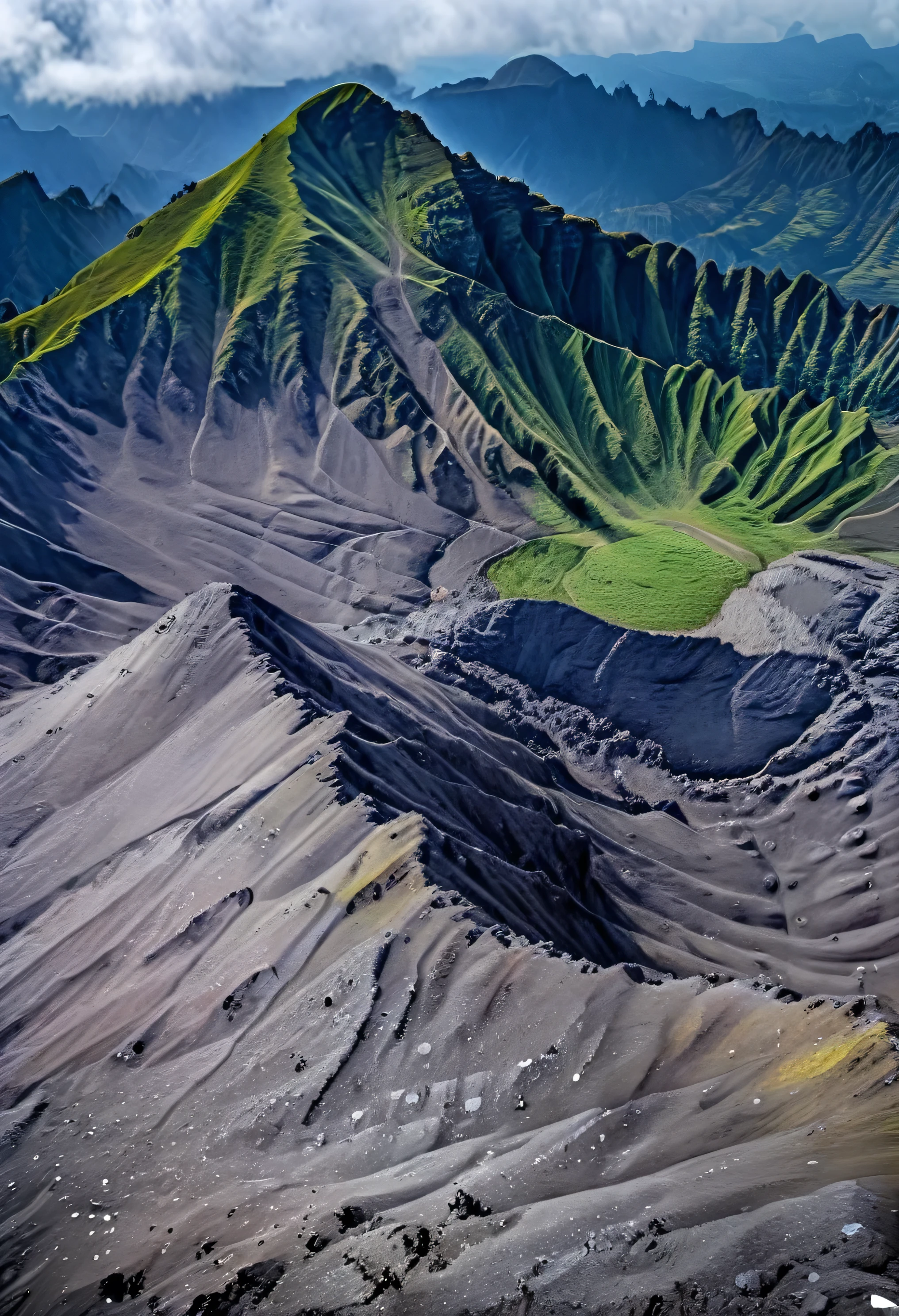 Photo of a realistic view of the Dieng Mountain Crater using a drone which produces ultra HD photos