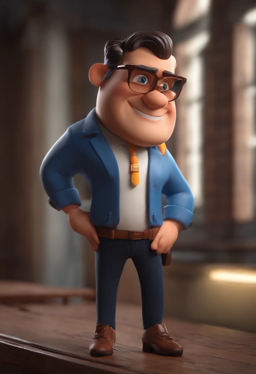 Personaje de dibujos animados de un hombre con gafas negras y camisa azul, animation character, personaje estilizado, animation style rendering, 3D estilizado, Arnold Maya renderizado, Render 3D estilizado, Toon render keyshot, Personaje 3D, Personaje 3D, Stylized 3D rendering, renderizado de personajes 3d, personaje animado, Close-up character, Pose del personaje, (Estilo Pixar) (parte maestra:1.2) (bokeh) (mejor calidad) (piel detallada) (textura detallada) (8k) (arcilla) (cinematic lighting) (Sharp focus